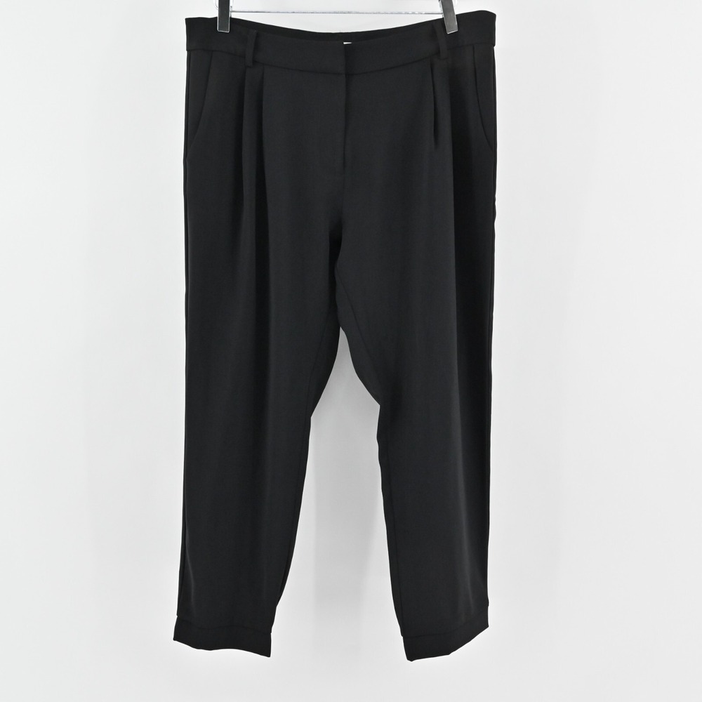 Parker Pleated Pants Womens Size 12 Black Tapered Trousers Stretch Office Preppy